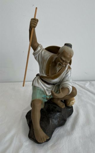 Chinese Mudman Vintage Figurine.  Shewan Fisherman With Pole No Fish.  20cms