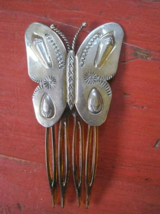 Vintage Navajo Native Southwest Stamped Sterling Silver Butterfly Hair Comb
