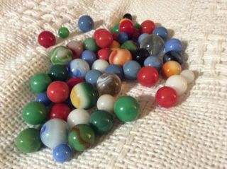 60 Vintage Glass Marbles Old Toys Fun Display Decor Multi Color Mixed Sizes