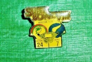 Vintage Miami Dolphins Nfl Bowl Viii Champs Pin 1974