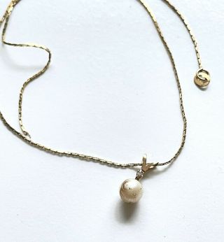 Vtg 14k Yellow Gold Pearl Diamond Pendant & Broken Chain Marked Ad 13 " Scrap H07