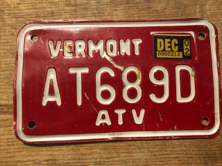 2002 Vermont Atv License Plate At689d As Found In Maple Syrup State
