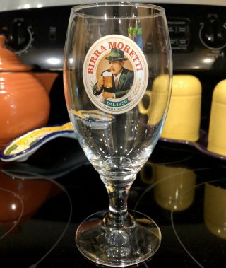 Vintage Birra Moretti Beer Glass Made In Italy Footed Goblet 0.  4 Liter 20 Oz Euc