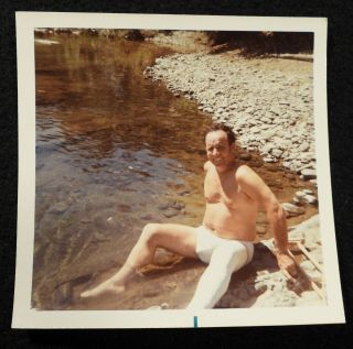 Vtg 1970s Color Snapshot Photo Full Leg Cast Underwear Man Tries Mountain Creek