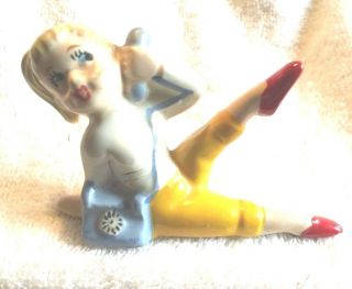 Vintage Figurines J.  L.  Co.  Japan Pony Tail Girl On Telephone Ceramic (1)