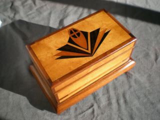 Vintage Small Art Deco Era Jewelry Gift Old Wood Box With Inlay