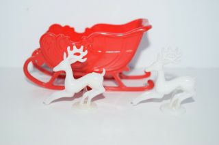 Vintage Irwin Christmas Ornament Santa Sleigh 2 White Reindeer Hard Plastic