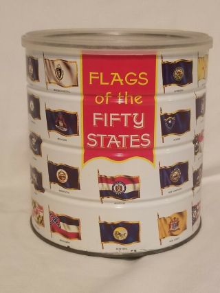 Vintage Hills Brothers Flags Of The 50 Fifty States Coffee Tin / Can - 1970