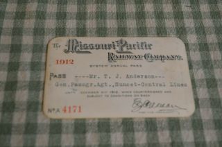 1912 Missouri Pacific Railway Pass Ticket