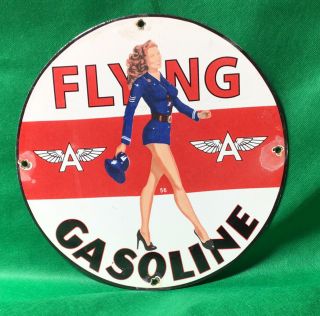 Vintage Porcelain Flying A Gasoline Gas And Oil Sign Pinup