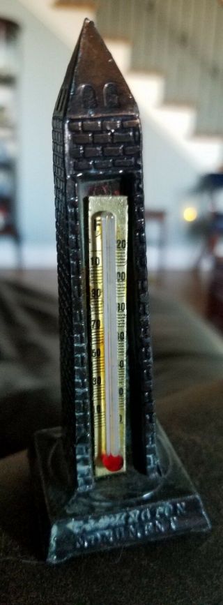 Vintage 1950’s Washington Dc Miniature Monument Souvenir Thermometer Bronze L@@k