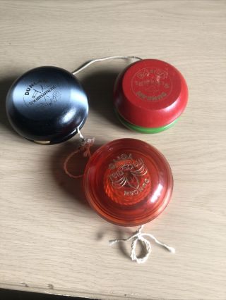 3 Vintage Duncan Yo - Yo Wooden Tournament And Beginners & Plastic Imperial