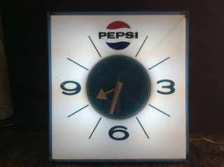 Vintage Pepsi Cola Sign Lighted Clock 1968