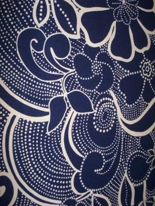 Vintage Fabric Navy Blue Huge Flowers 3 Yds,  18 " X 45 " Wide