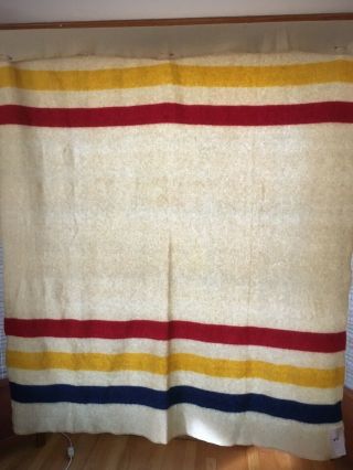 Vintage Wool Blanket 3 Stripes - - " Glacier - Park " Style 68 " X 82 "