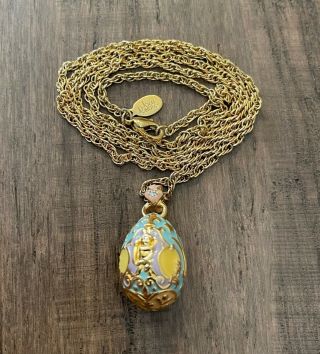 Vintage Joan Rivers Jewelry Gold Tone Egg Pendant Necklace Enamel Rhinestone