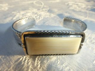 Lovely Vintage Sterling Silver Cream Celluloid Cuff Bracelet Great Detail And On