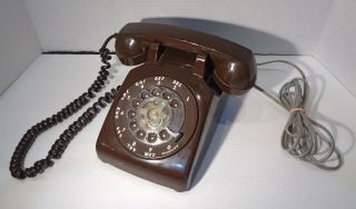 Vintage 1970s Itt Model 500 Chocolate Brown Rotary Dial Desktop Telephone