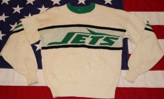 Vintage 80s 90s Cliff Engle York Jets Script Medium Nfl Sweater Pullover
