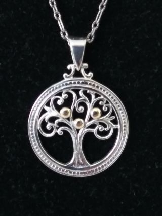 925 Sterling Silver/10k Gold Vintage Necklace And Pendant " Signed " (4.  6g)