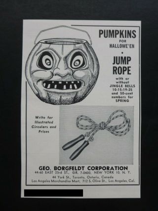 Vtg 1954 Dealer Ad - George Borgfeldt Halloween Trick Or Treat Pumpkin Bucket