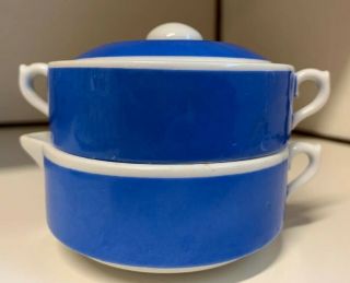Vintage Blue White Sugar Bowl & Creamer Set Stack - Able Made In Czechoslovakia