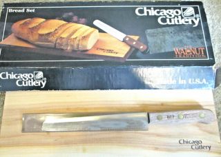 Vtg Chicago Cutlery Bread Set Knife Board Walnut Tradition Box
