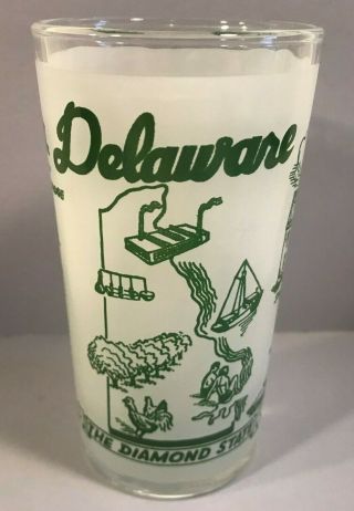 Delaware State Vintage Souvenir Frosted Glass Tumbler Green Map Picture Design