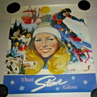 Rare 70’s Vintage Ski Travel Poster Stowe Vermont Ad B