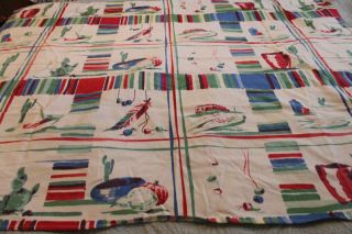 Vtg Tagged Wilendur Cotton Tablecloth / Curtain Southwestern Theme 41x54
