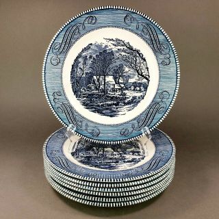 Vintage Currier And Ives Dinner Plates “the Old Grist Mill” 10” Set Of 7