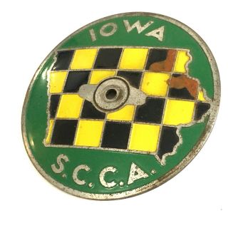 Vtg Iowa Scca License Plate Topper Badge Sign Emblem Ia Car Association Enamel
