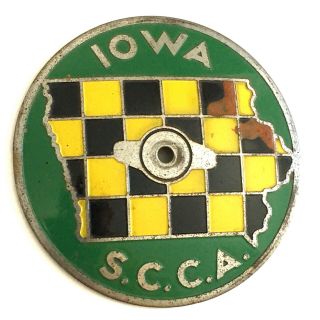 Vtg Iowa scca License plate topper badge Sign Emblem IA Car Association Enamel 2