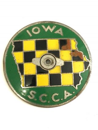 Vtg Iowa scca License plate topper badge Sign Emblem IA Car Association Enamel 3