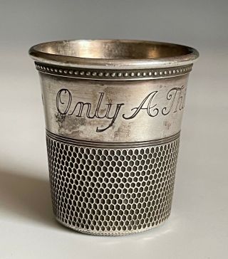 Large Vintage Only A Thimble Full Sterling Silver Shot Glass Jigger Cup 34 Grams