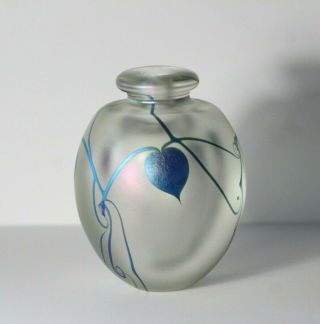Vintage 1986 Robert Eickholt Heart & Vine Iridescent Art Glass Perfume Bottle