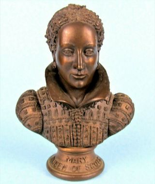 Mary Queen Of Scots Bonded Bronze Bust Signed Jra Burns 1981 Edinburgh Scotland