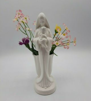 Vintage Lefton White Porcelain Virgin Mary & Baby Jesus Planter Vase 3264