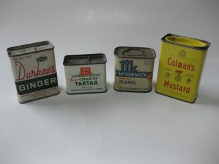 4 Vintage Spice Tins Durkee 