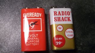 Vintage Radio Shack And Eveready 9 Volt Batteries,  Made In Japan & U.  S.  A.