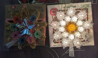 2 Vintage Star Christmas Tree Toppers Gem 10 Lite & Small World 19 Lite