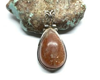 Vintage Sterling Silver Natural Mexican Fire Opal Cabochon Teardrop Pendant