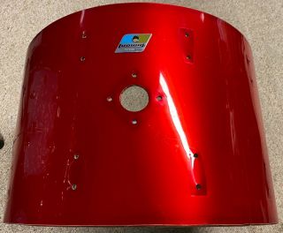 Vintage 1970s Ludwig 22 " Bass Drum Shell - Red Silk Wrap - Blue & Olive Badge