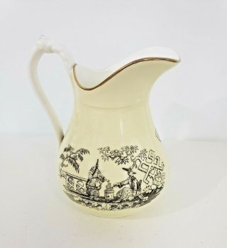 vintage Japanese Aisan ceramic pitcher with domestic scene Cooking Cream Black 3