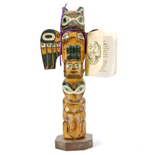 Alaska Black Diamond 9.  25 " Totem Pole Figurine Legend Sun And Raven Signed Seale