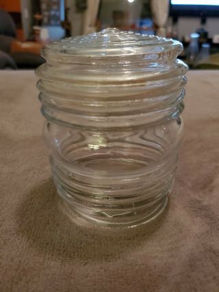 Vintage Clear Glass Ribbed Mid Century Mod Jelly Jar Porch Light Shade 3.  25 " Fit