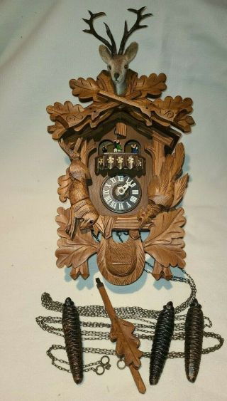 1960s Vintage Albert Schwab German Black - Forest 3 Weight Musical Cockoo Clock