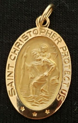 14k Vintage " Saint Christopher Protect Us " Pendant