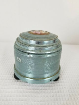 Thorens Vintage Wind - Up Aluminum Powder Puff Jar Footed Lidded Music Box