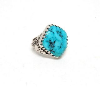 Vintage Clem Nalwood Navajo Sterling Silver Blue Turquoise Ring - Size 11.  25